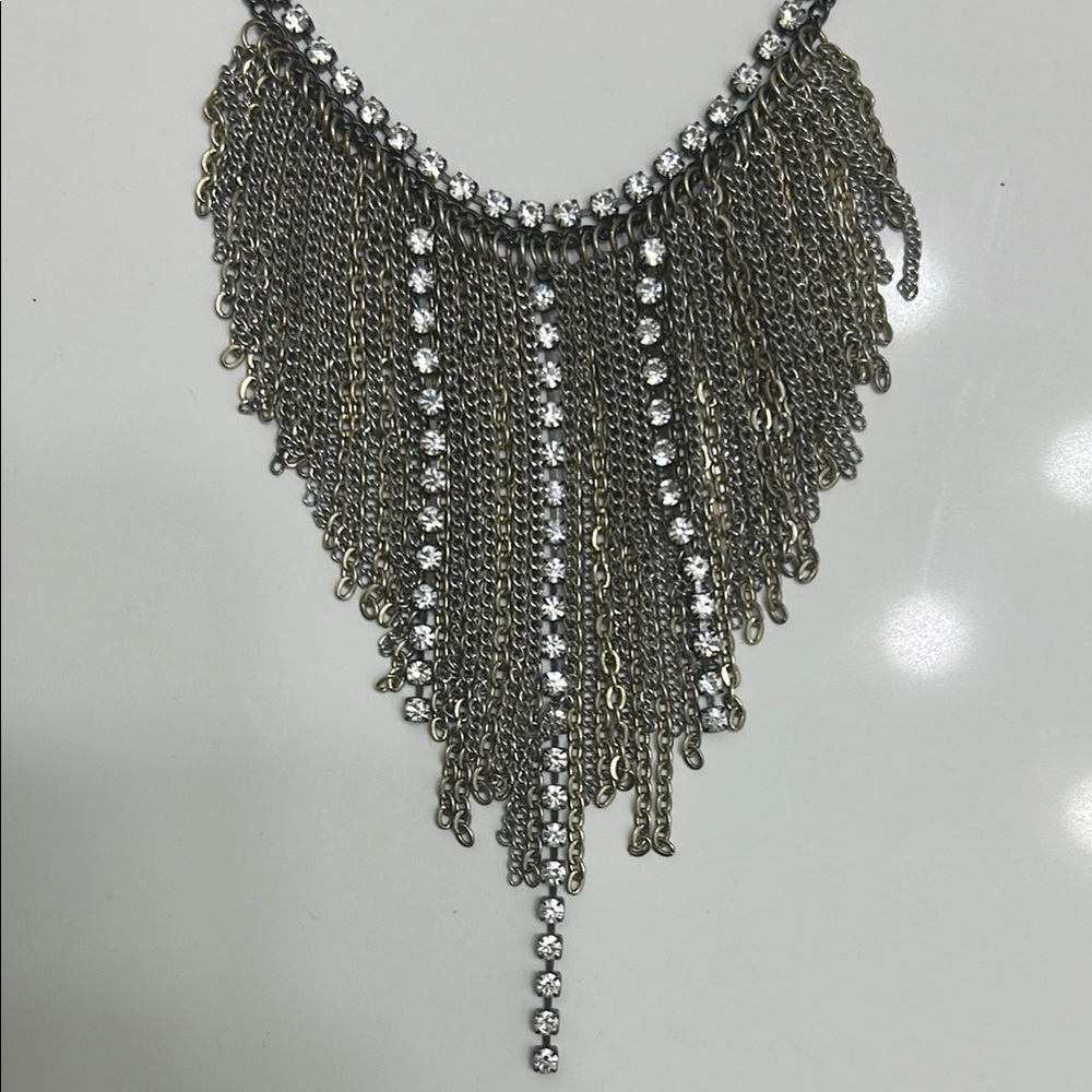 Elegant Silver and Gold Fringe Necklace Collar - Picture 2 of 5